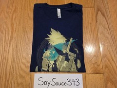 WOOT! SHIRT FINAL FANTASY VII 7 CLOUD STRIFE SEPHIROTH ART NAVY TEE SHIRT SIZE M