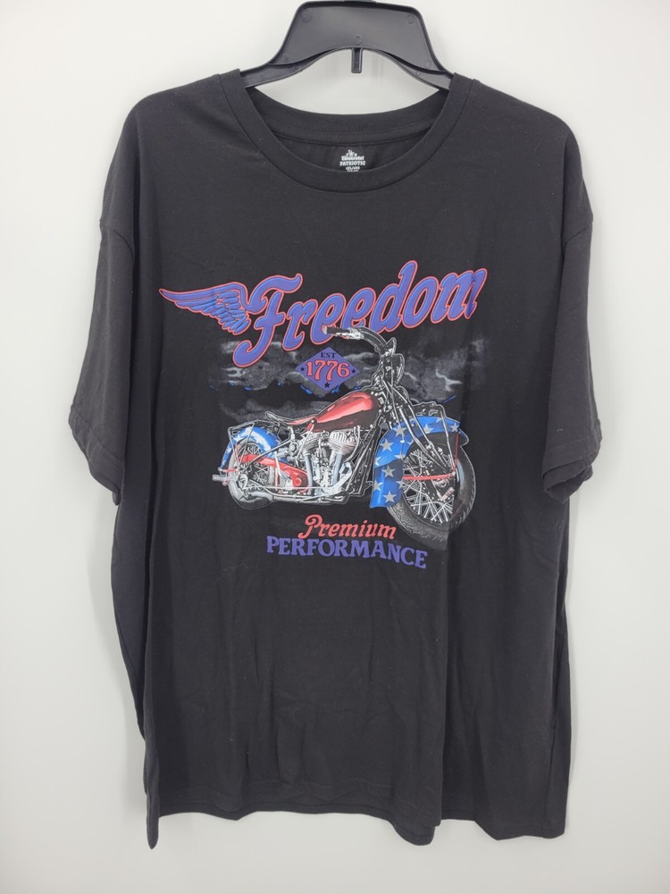 Way To Celebrate Patriotic 1776 Freedom Motorcycle Black Graphic Shirt Adult 2xl