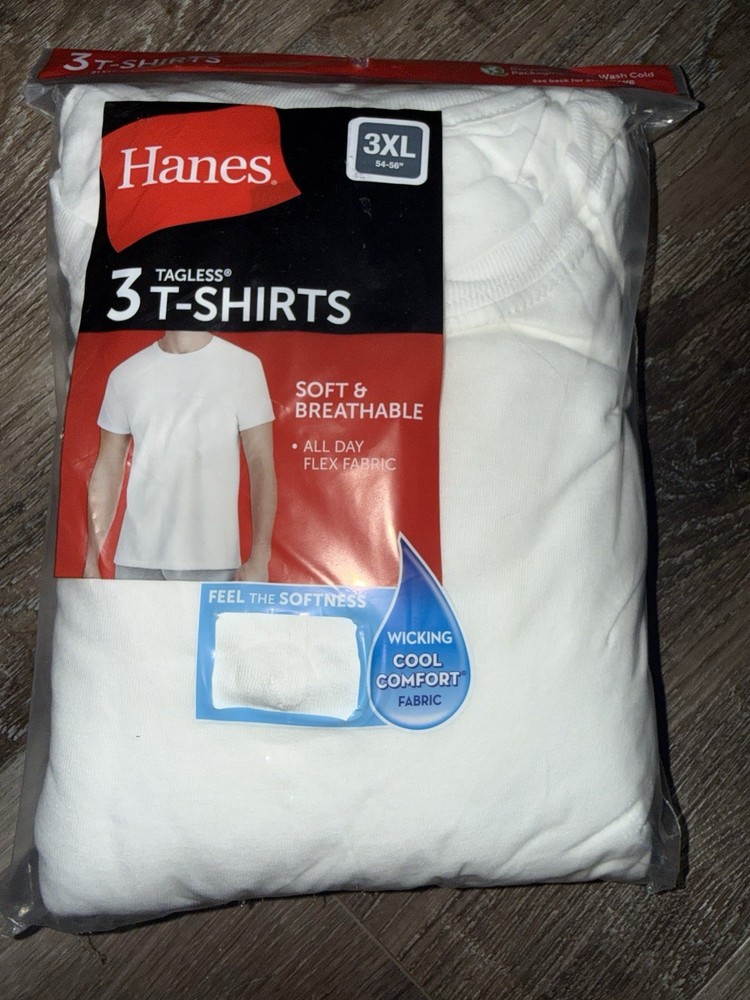 Hanes ~ Men’s 3-Pack Crew Neck T-Shirts Stretch 100% Cotton White ~ 3XL (54-56)