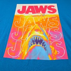 JAWS Shirt Mens Large Blue Orange Casual Movie Film Shark Poster Swimmer NWT
