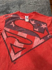 Superman Crew Neck T Shirt Off Center Americana Logo Red New Without Tags!!