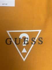 GUESS Men’s Triangle Logo Crew Neck T-Shirt Golden Sun