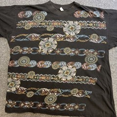 VTG 2XL Unisex Adult T Shirt Black Art Deco Ornate Floral Intricate Boho USA