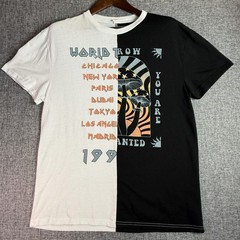 Mens Streetwear Tee | Split Design World Tour Graphic T Shirt | Large