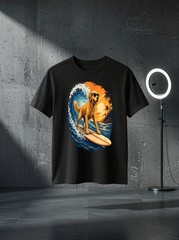 Unisex Funny Golden Retriever Surfing Beach Sunset Dog Lover Graphic T Shirt