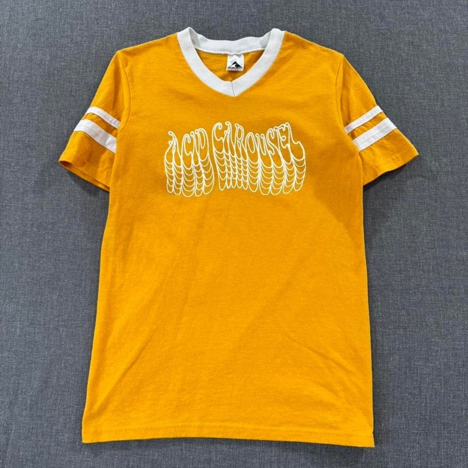 Acid Carousel T-shirt Raglan Psychedelic Rock Yellow Band Tee Mens Small