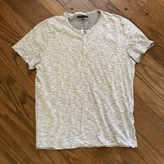 John Varvatos Sz XL Thin Henley T Shirt Striped White Gray