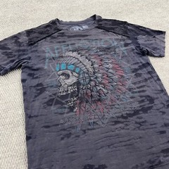 Affliction Shirt Men Medium Gray American Customs Indian Chief Tattoo MMA Live