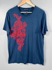 Alexander McQueen Ivy Skull Embroidered T Shirt Men XL Navy Blue Made Italy 2017