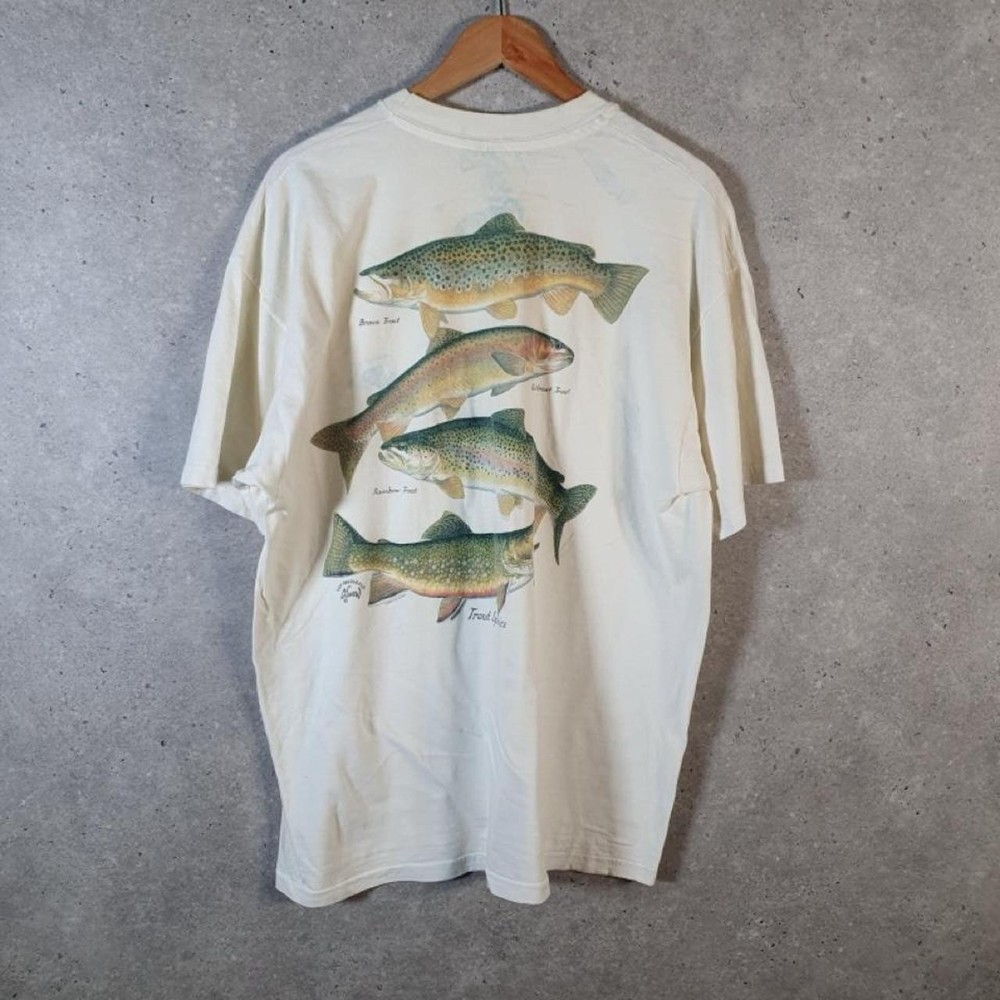 Vintage Hanes T.S.F. Organics Trout Fish Single Stitch TShirt Men XL C31760