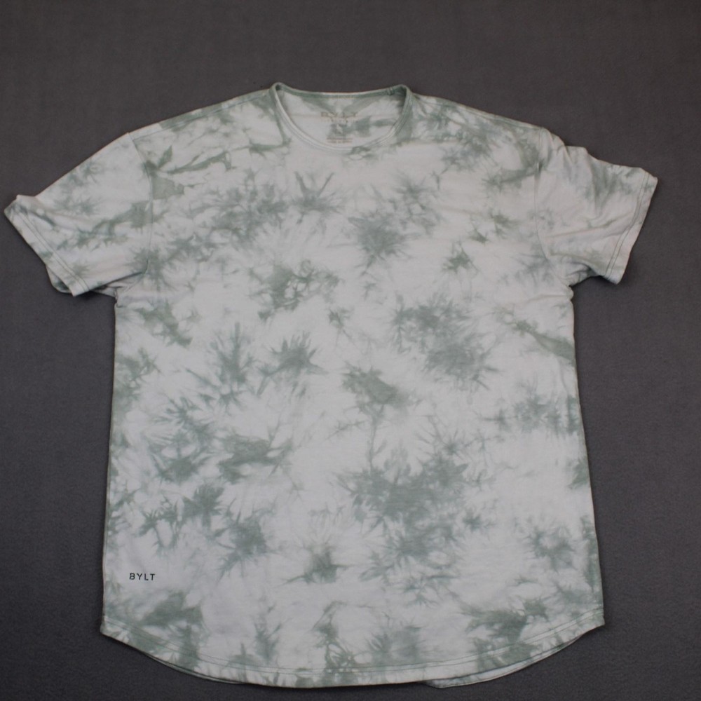 BYLT Shirt Mens XL Green White Cloud Dye Tee Short Sleeve Stretch Casual Soft