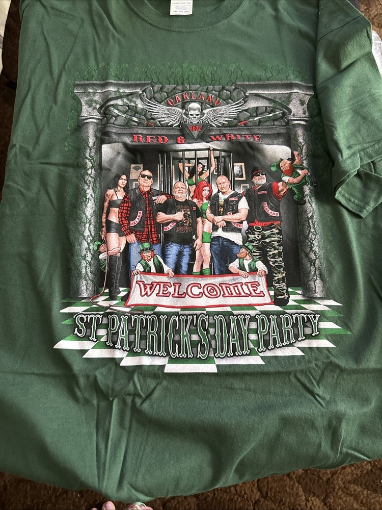 Hells Angels Oakland Red & White Support T Shirt. 2022 St. Patrick Day. 2xL