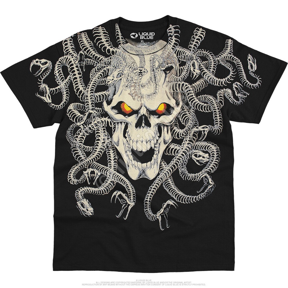 FANTASY-MEDUSA -SKULL-SNAKES-2 SIDED-T-SHIRT S-M-L-XL-XXL Horror-Scream