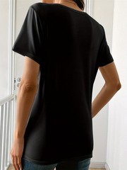 Women’s Round Neck Romantic Short-Sleeved T-Shirt Summer Heart Pattern Pullover♪