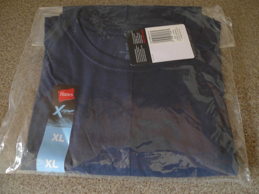 Tag-Free Hanes X-Temp Mens Crew Neck T-Shirt Tee Cotton NAVY BLUE XL X-Large