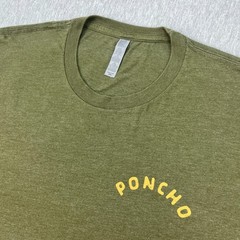 Poncho Outdoors T-Shirt Mens 2XL Heather Olive Green Bobcat Snake Logo Tee