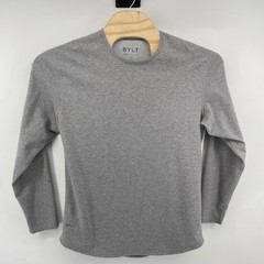 BYLT Drop Cut LS Mens Large Grey Lux Blend Long Sleeve Tee Shirt Curved Hem
