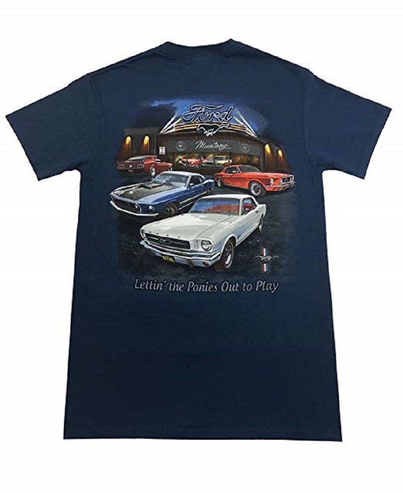 FORD MUSTANG T-SHIRT BLUE LETTIN’ THE PONIES OUT TO PLAY M-XL24.99+2X,3X FS NEW