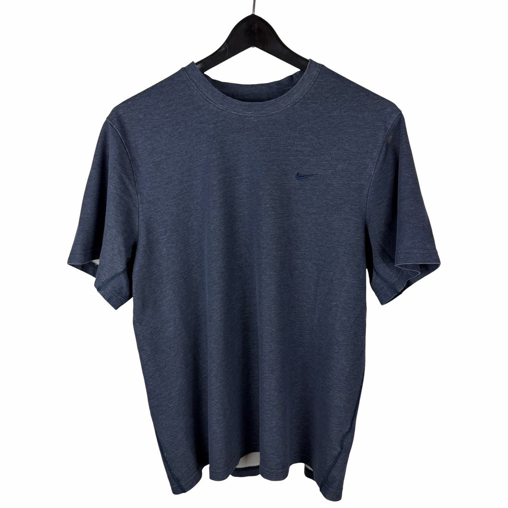 Mens Y2K Nike Embroidered Micro Swoosh Essential Stretch Blue Shirt Size L