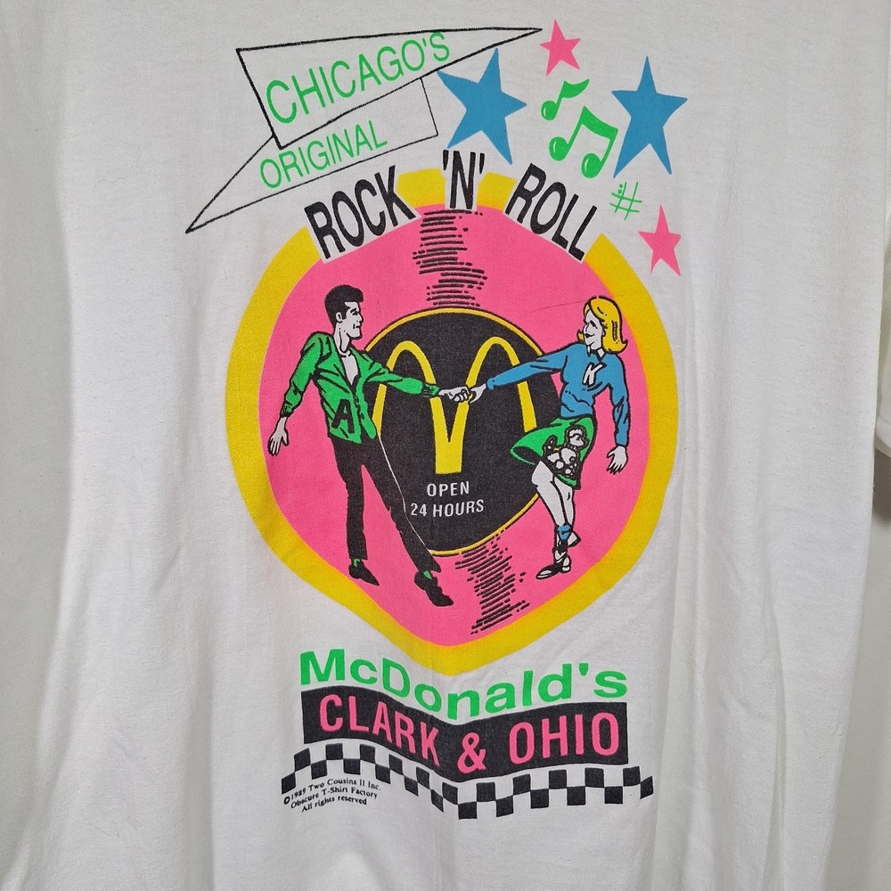 Vtg McDonalds Chicago Rock N Roll T Shirt Clark & Ohio Promo White Large…