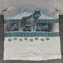 Vintage Alpha Wolves AOP T Shirt Large Gray Wolf 90s Nature All Over Print Aztec
