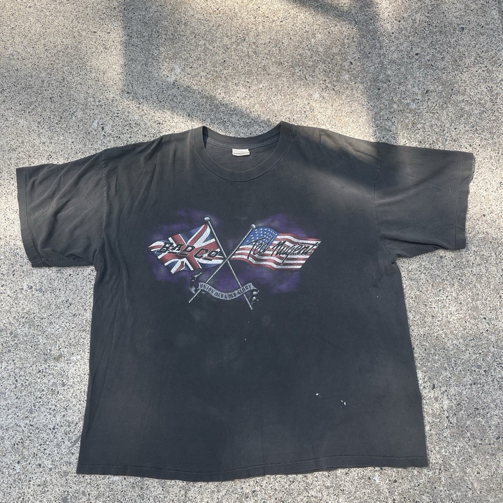 Vintage Bad Co Ted Nugent Band Tour T-Shirt Size L Distressed Faded Grunge