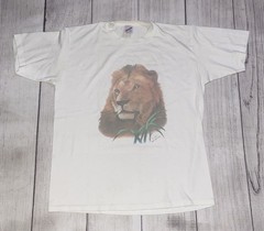 Vintage 1983 Lion Nature T Shirt Size Large Jerzees Tag, Loose Lips Nature Art