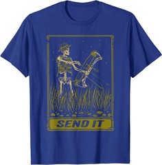 Send It Vintage Bowfishing Skeleton Outdoor Adventure Art T-Shirt