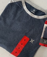 HURLEY Men’s Raglan Tee Shirt Colorblock Long Sleeve Pullover BLUE/GRAY MEDIUM