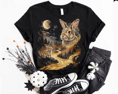 Comfort Tee Bunny Howling Moon Animal Graphic Tee Shirt