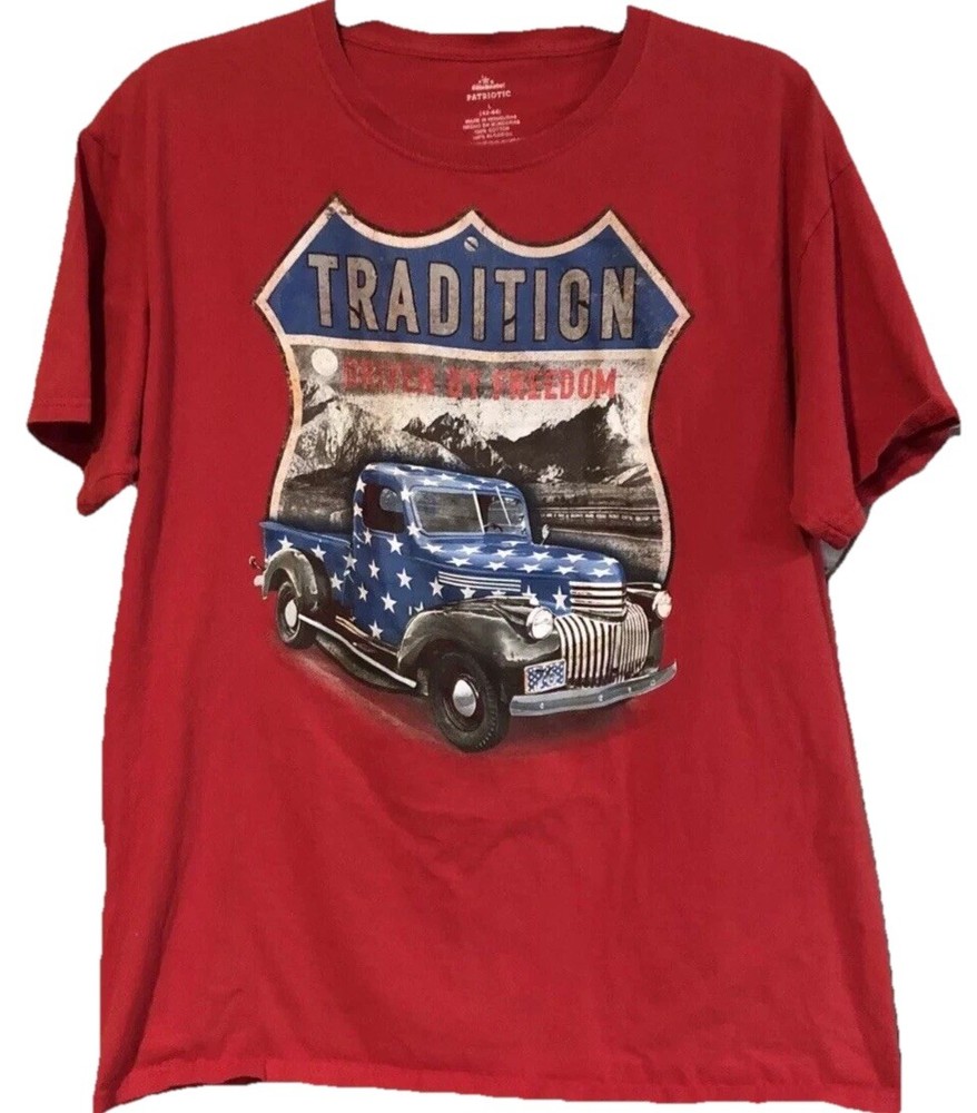 Celebrate Patriotic Shirt Mens Large Red 100% Cotton Truck Tradition Freedom L