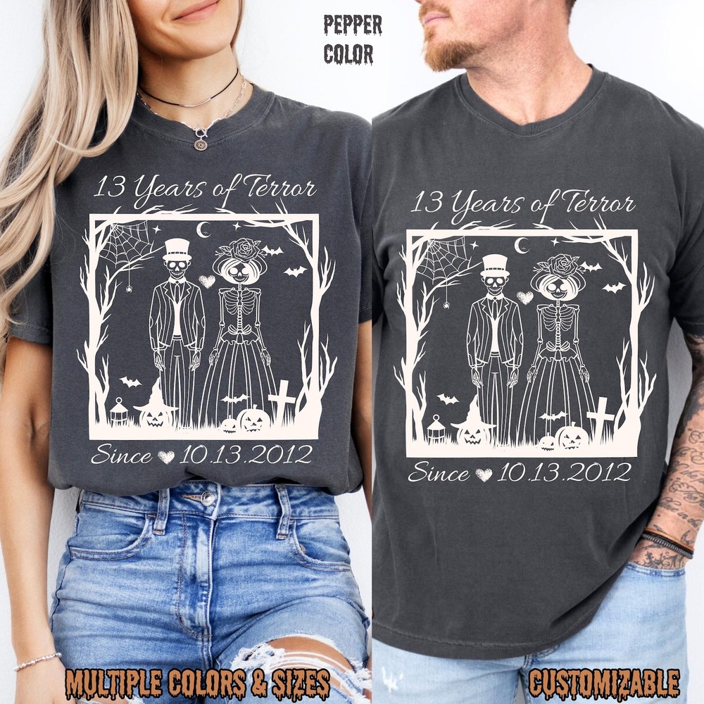 Custom Halloween Couple Shirt, Personalized Wedding Anniversary Gift For Couples
