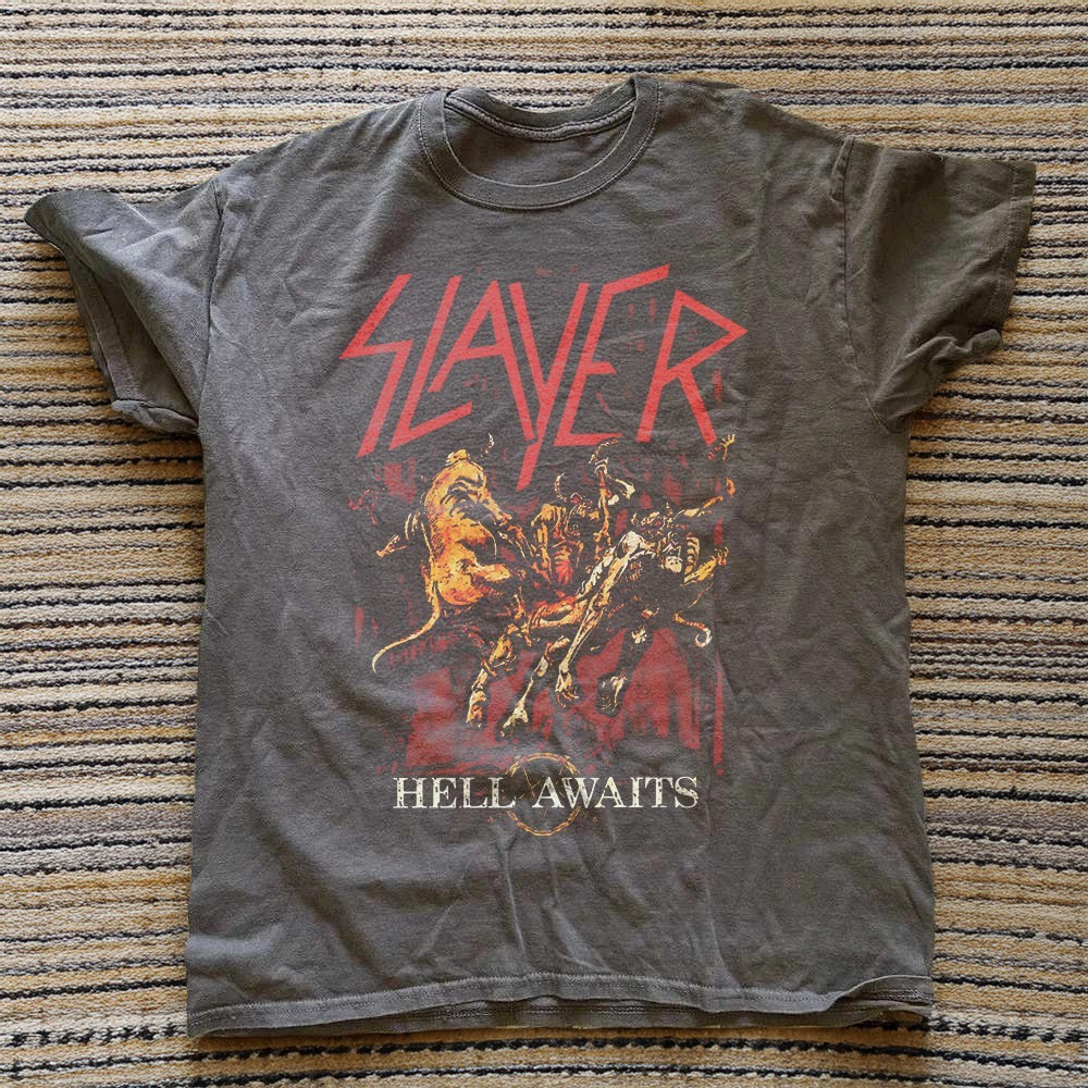 Slayer Hell Awaits Thrash Metal Charcoal Heavy Cotton T-Shirt