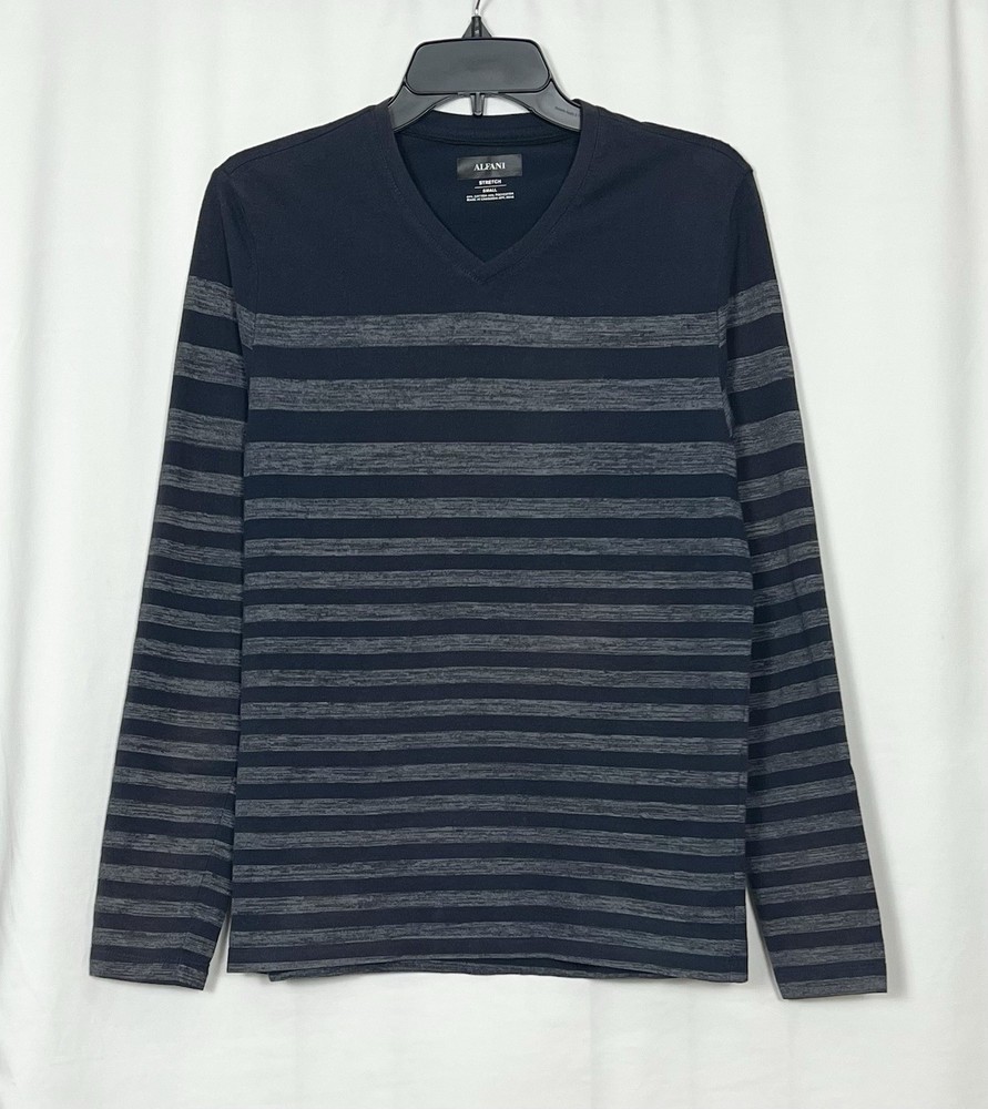 Alfani Men’s Long Sleeve Striped Basic T-Shirt Color Blue Size S