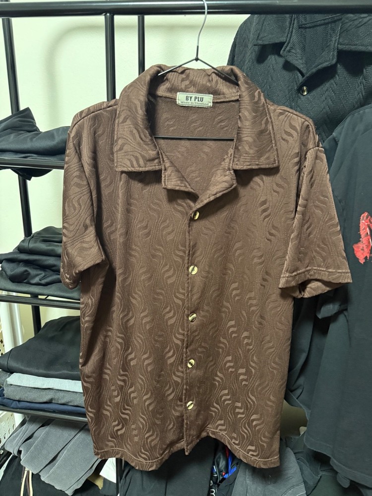 Men’s Brown Oversized Button-Up Shirt Size L Casual style