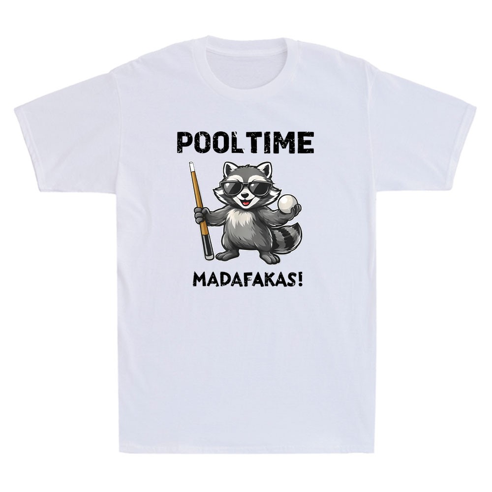 Pool Time Madafakas Funny Raccoon Billiards Player Sarcastic Quote Men’s T-Shirt