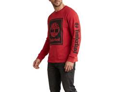 Timberland Mens Red Stack Graphic Logo Regular Fit Long Sleeve T-Shirt Size L