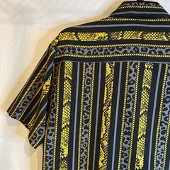 Stretch Drill Clothing Animal Print Mens Dress Shirt Black Yellow Grey Size M