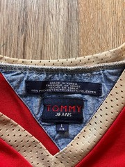 Vintage Rare 90s Tommy Jeans Hilfiger #85 Football Jersey Shirt Size L Red