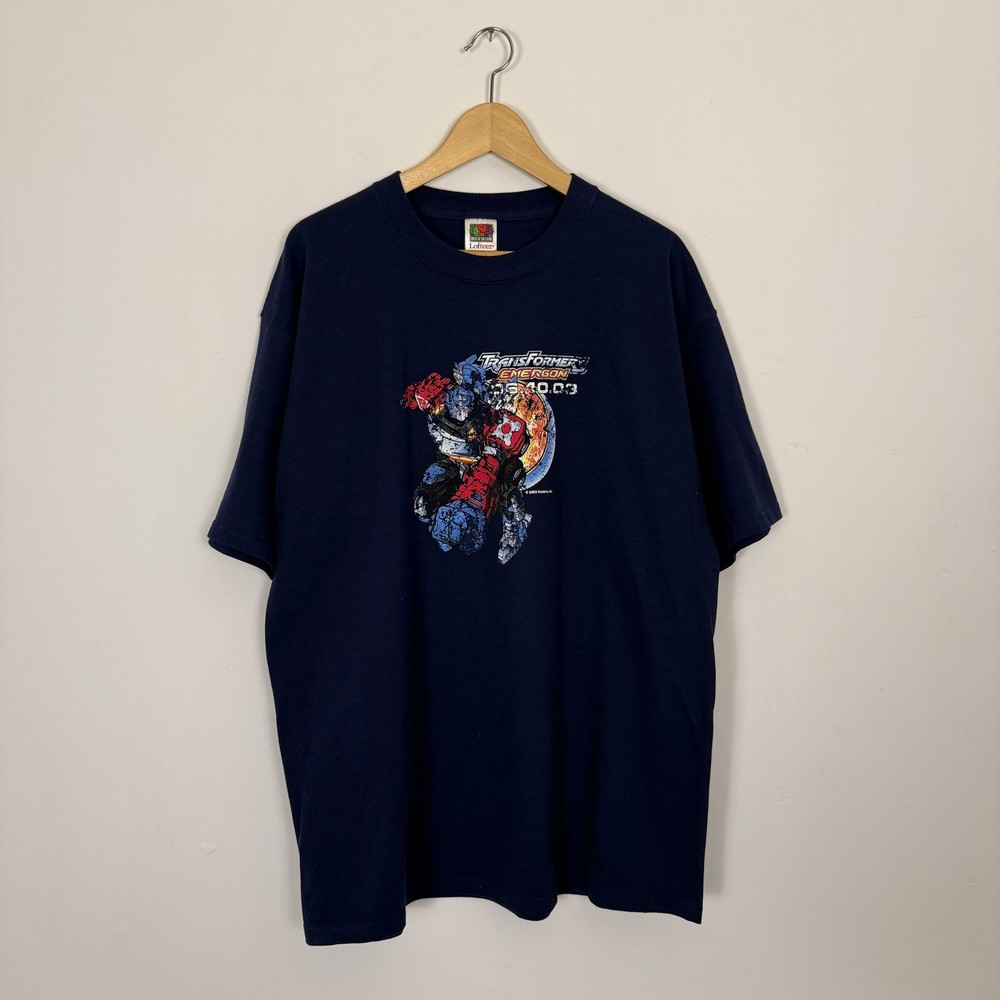 Vintage Y2K Transformers Energon Optimus Prime Cartoon Tee Shirt Hasbro XL Blue