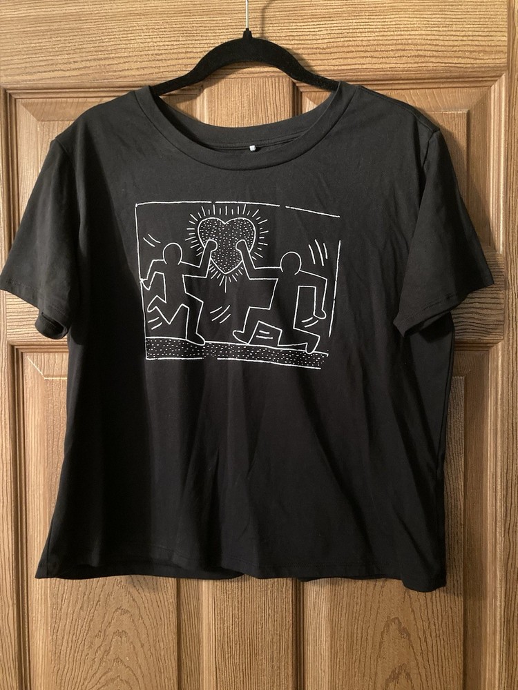 Keith Haring T-Shirt Black With Pink Signature On Back Size M Great Quality