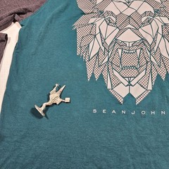 Sean John Lion Graphic L T-Shirt Raglan Teal w/ Gray Long Sleeve Crew Neck Cott