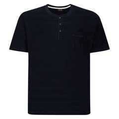 ESPIONAGE TEXTURED STRIPED GRANDAD NECK T SHIRT IN NAVY 2XL3XL4XL5XL6XL7XL8XL