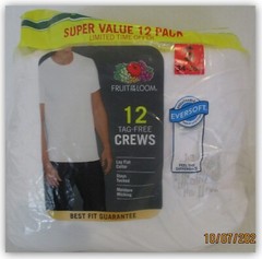 Fruit of the Loom 11 or 12ct tag-free men’s crew neck tee shirts White wicking