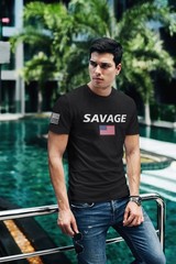 Savage American Flag T-Shirt – Black Patriotic USA Tee Military Veteran Pride