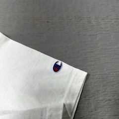 Champion Shirt Mens Medium White Patch Logo Cotton crew Neck Casual
