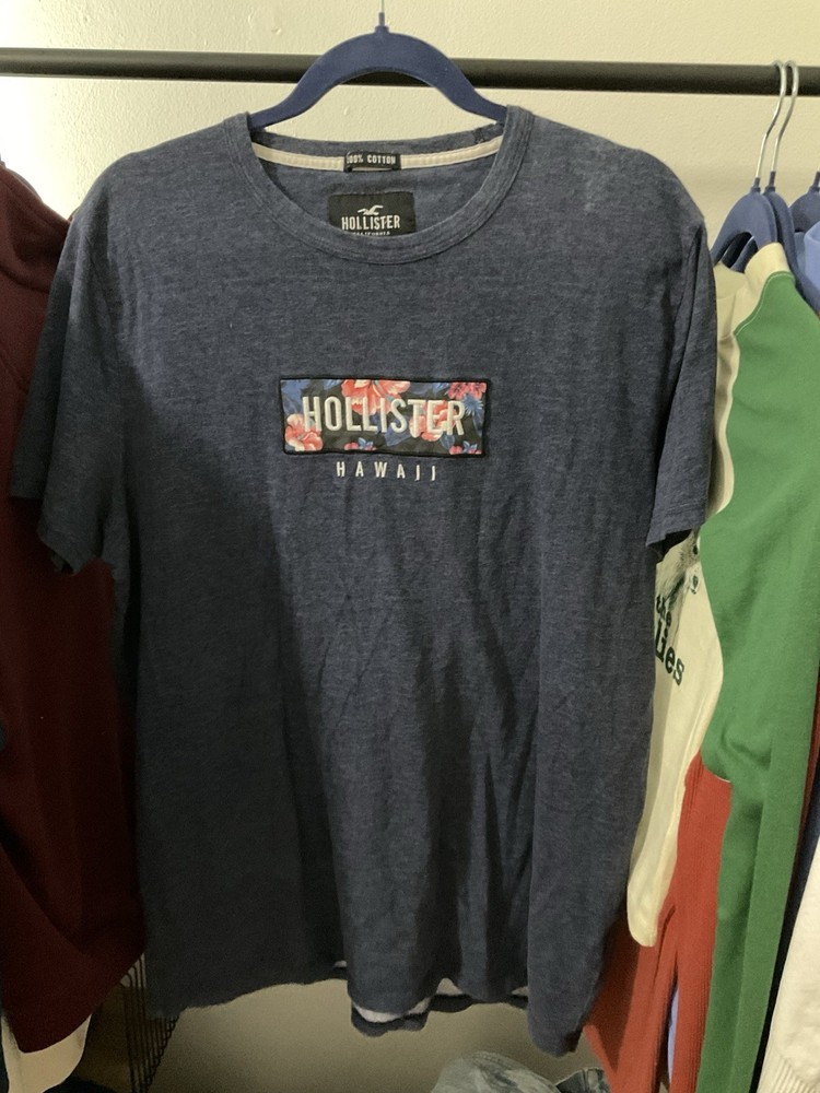 Hollister Men’s Blue Cotton Jersey Graphic Logo Embroidered Crew Neck Tee XL