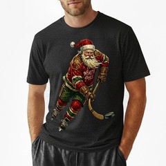 Vintage Santa Hockey T-Shirt North Pole Jersey Christmas Holiday Sports Sweater