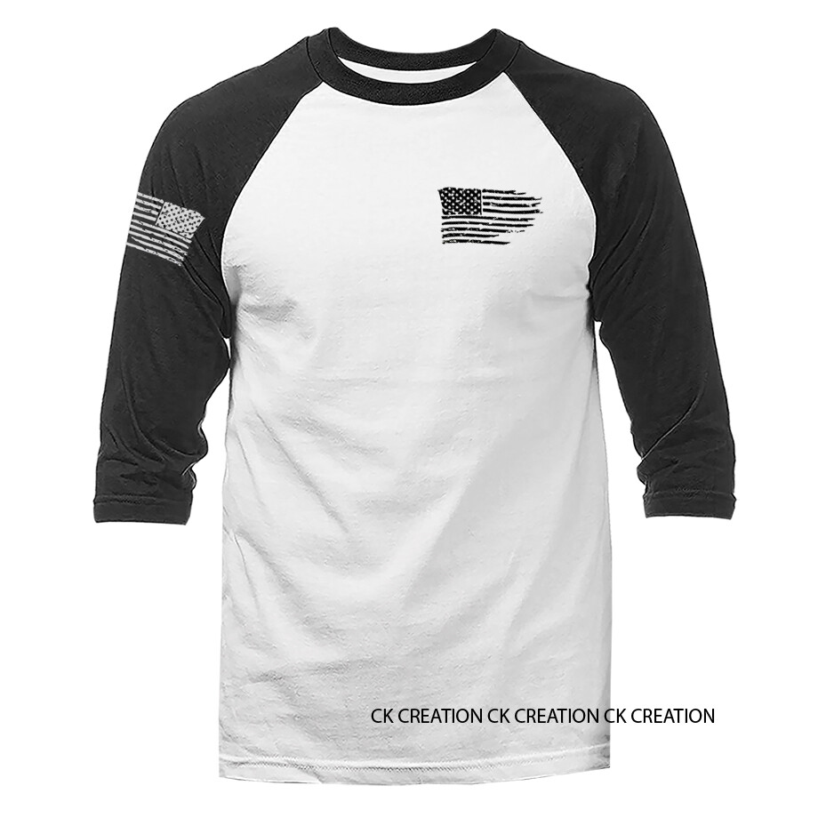 Distressed Flag Crest Patriotic American Pride US Flag USA 3/4 Sleeve Raglan