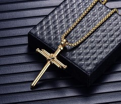 Nail Cross Necklace for Men Stainless Steel Vintage Polished Black Gold Silver